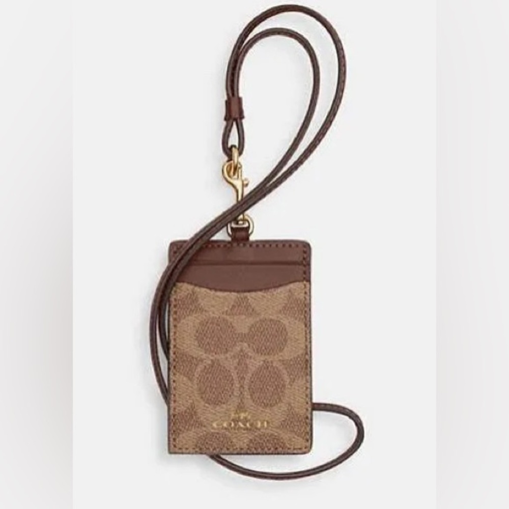 Coach Tan and Brown Lanyard ID Holder and Card Holder